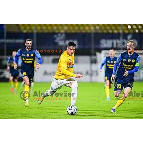 Aldin Jakupovic and Zan Karnicnik in action during Prva liga Telemach 2025/2026 football match between Celje and Bravo Big Bang in Celje, Slovenia on November 9, 2025