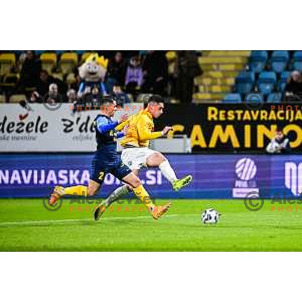Juan Jose Nieto and Aldin Jakupovic in action during Prva liga Telemach 2025/2026 football match between Celje and Bravo Big Bang in Celje, Slovenia on November 9, 2025
