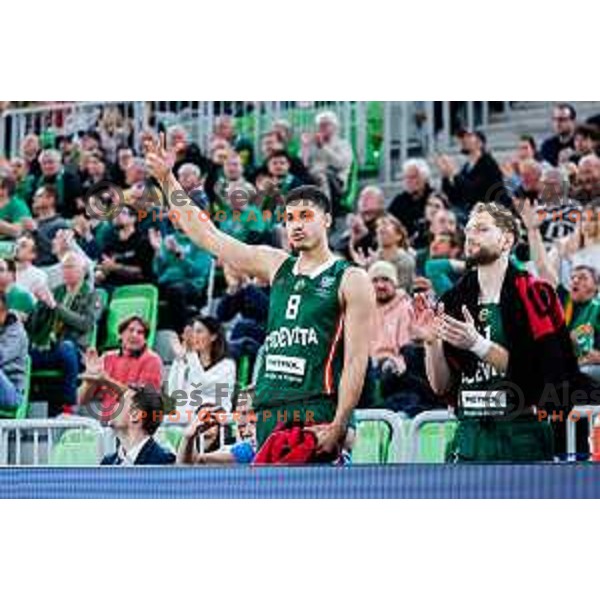 Cameron Houindo and Jaka Blazic during AdmiralBet ABA League 2025/2026 basketball match between Cedevita Olimpija (SLO) and Vienna (AUT) in SRC Stozice, Ljubljana, Slovenia on November 9, 2025.