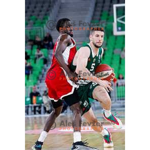 Aleksej Nikolic in action during AdmiralBet ABA League 2025/2026 basketball match between Cedevita Olimpija (SLO) and Vienna (AUT) in SRC Stozice, Ljubljana, Slovenia on November 9, 2025.