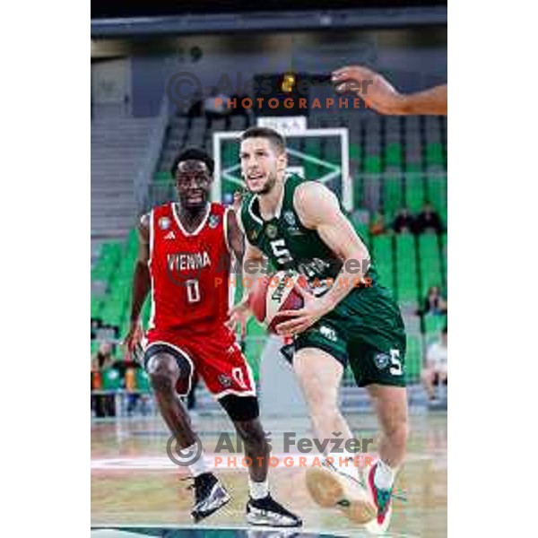 Aleksej Nikolic in action during AdmiralBet ABA League 2025/2026 basketball match between Cedevita Olimpija (SLO) and Vienna (AUT) in SRC Stozice, Ljubljana, Slovenia on November 9, 2025.