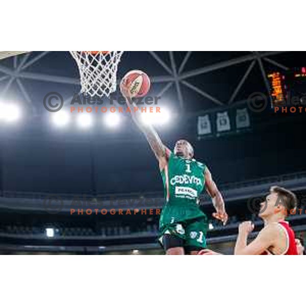 Umoja Gibson in action during AdmiralBet ABA League 2025/2026 basketball match between Cedevita Olimpija (SLO) and Vienna (AUT) in SRC Stozice, Ljubljana, Slovenia on November 9, 2025.