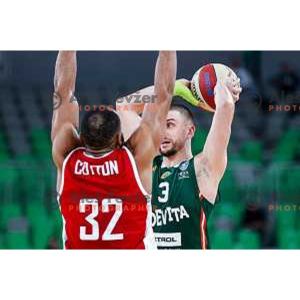Rok Radovic in action during AdmiralBet ABA League 2025/2026 basketball match between Cedevita Olimpija (SLO) and Vienna (AUT) in SRC Stozice, Ljubljana, Slovenia on November 9, 2025