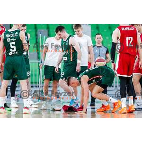 Miha Cerkvenik in action during AdmiralBet ABA League 2025/2026 basketball match between Cedevita Olimpija (SLO) and Vienna (AUT) in SRC Stozice, Ljubljana, Slovenia on November 9, 2025.