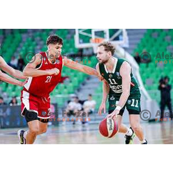 Jaka Blazic in action during AdmiralBet ABA League 2025/2026 basketball match between Cedevita Olimpija (SLO) and Vienna (AUT) in SRC Stozice, Ljubljana, Slovenia on November 9, 2025.