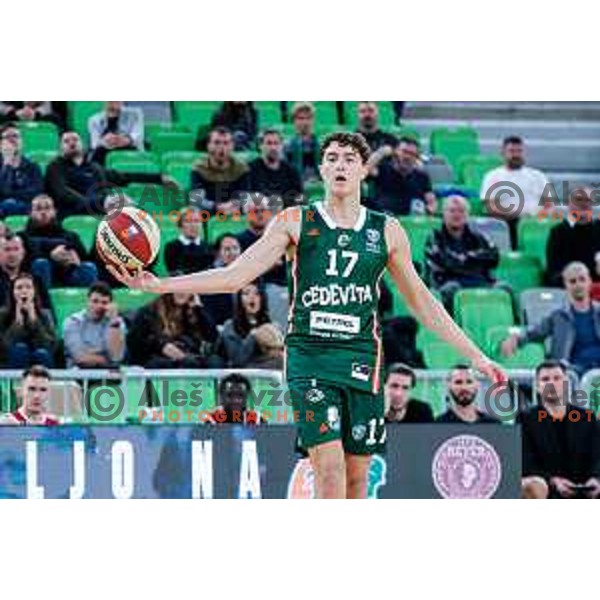 Jaka Ciperle in action during AdmiralBet ABA League 2025/2026 basketball match between Cedevita Olimpija (SLO) and Vienna (AUT) in SRC Stozice, Ljubljana, Slovenia on November 9, 2025.