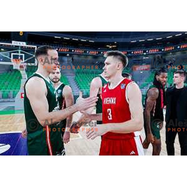 David Skara and Gregor Glas during AdmiralBet ABA League 2025/2026 basketball match between Cedevita Olimpija (SLO) and Vienna (AUT) in SRC Stozice, Ljubljana, Slovenia on November 9, 2025.