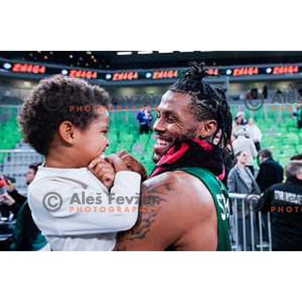 DJ Stewart with his son after the AdmiralBet ABA League 2025/2026 basketball match between Cedevita Olimpija (SLO) and Vienna (AUT) in SRC Stozice, Ljubljana, Slovenia on November 9, 2025.
