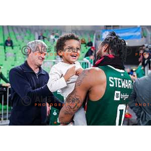 DJ Stewart with his son after the AdmiralBet ABA League 2025/2026 basketball match between Cedevita Olimpija (SLO) and Vienna (AUT) in SRC Stozice, Ljubljana, Slovenia on November 9, 2025.