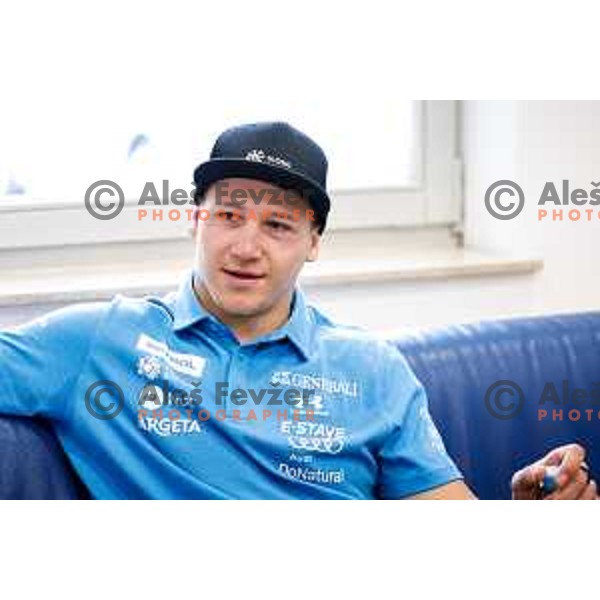 Rok Aznoh of Slovenia Alpine Speed team during press conference in Ljubljana, Slovenia on November 10, 2025