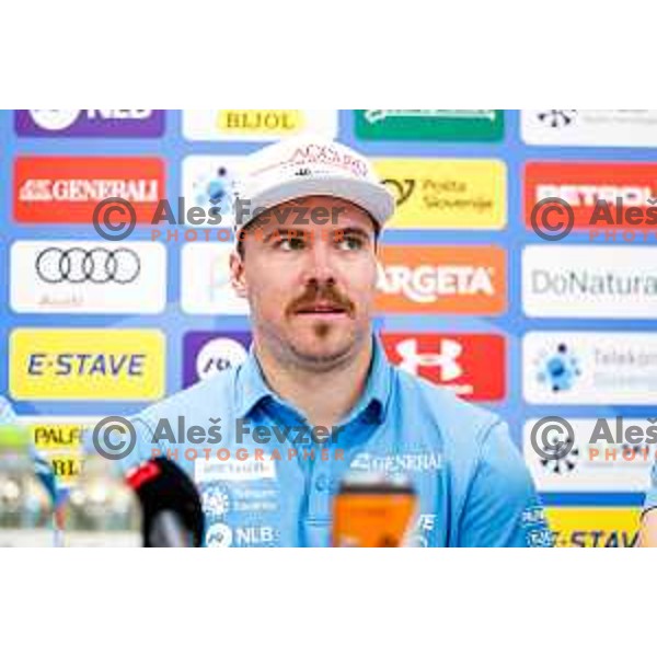 Miha Hrobat of Slovenia Alpine Speed team during press conference in Ljubljana, Slovenia on November 10, 2025