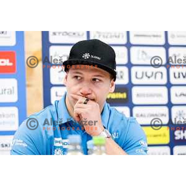 Rok Aznoh of Slovenia Alpine Speed team during press conference in Ljubljana, Slovenia on November 10, 2025