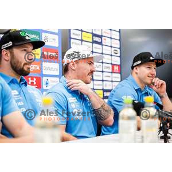 Miha Hrobat of Slovenia Alpine Speed team during press conference in Ljubljana, Slovenia on November 10, 2025