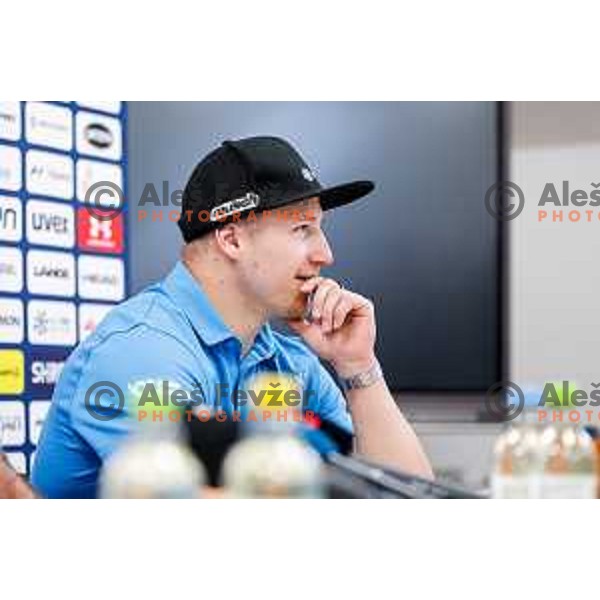 Rok Aznoh of Slovenia Alpine Speed team during press conference in Ljubljana, Slovenia on November 10, 2025