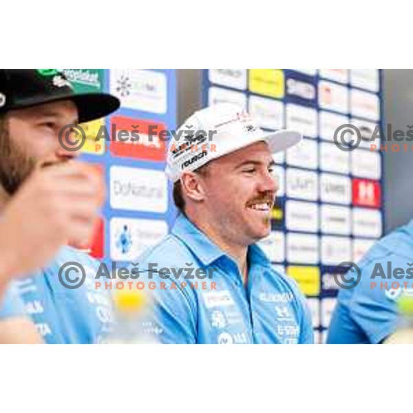 Miha Hrobat of Slovenia Alpine Speed team during press conference in Ljubljana, Slovenia on November 10, 2025