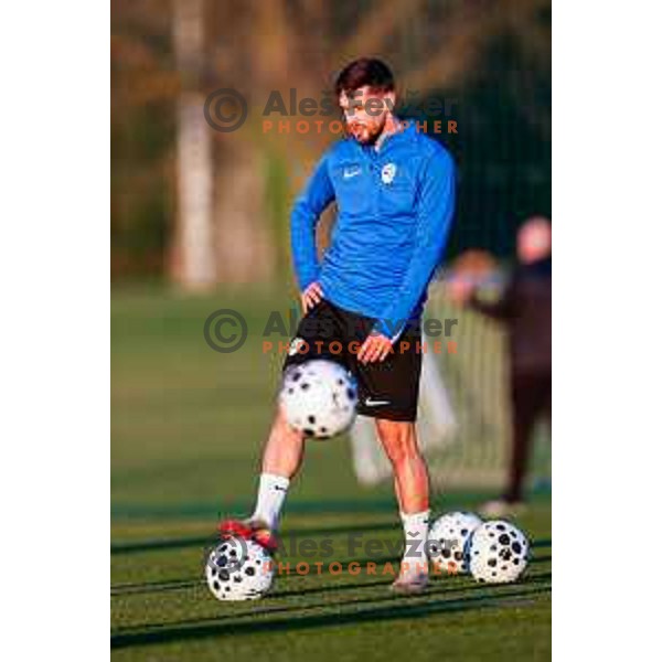 Petar Stojanovic of Slovenia Football team during practice session in NNC Brdo pri Kranju on November 10, 2025