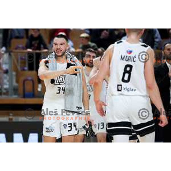 Bine Prepelic of Perspektiva Ilirija celebrates win in ABA League 2025/2026 basketball match between Perspektiva Ilirija (SLO) and Spartak Subotica (SRB) in Hala Tivoli, Ljubljana, Slovenia on November 10, 2025. Photo: Filip Barbalic