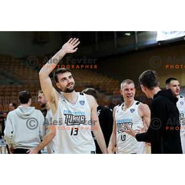 Robert Jurkovic of Perspektiva Ilirija celebrates win in ABA League 2025/2026 basketball match between Perspektiva Ilirija (SLO) and Spartak Subotica (SRB) in Hala Tivoli, Ljubljana, Slovenia on November 10, 2025. Photo: Filip Barbalic
