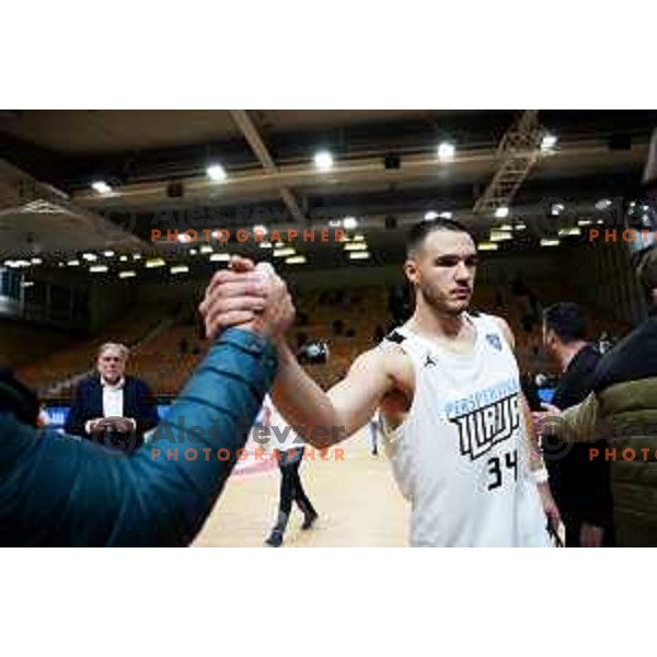Bine Prepelic of Perspektiva Ilirija celebrates win in ABA League 2025/2026 basketball match between Perspektiva Ilirija (SLO) and Spartak Subotica (SRB) in Hala Tivoli, Ljubljana, Slovenia on November 10, 2025. Photo: Filip Barbalic