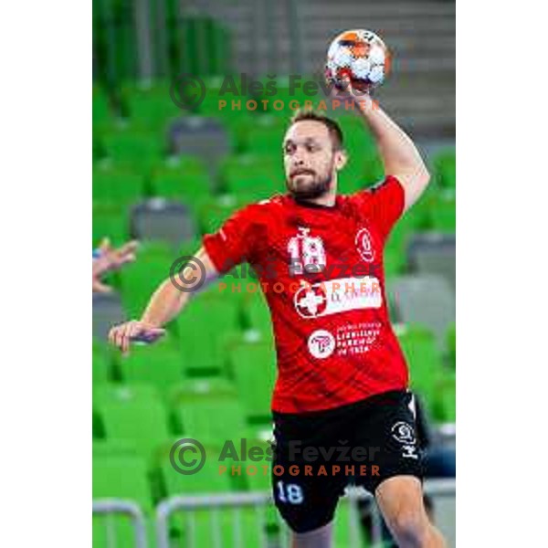 Gal Marguc of RD LL Grosist Slovan in action during EHF Men’s European League 2025/2026 handball match between RD LL Grosist Slovan (SLO) and Fraikin BM. Granollers (ESP) in Stozice, Ljubljana, Slovenia on November 11, 2025. Photo: Filip Barbalic