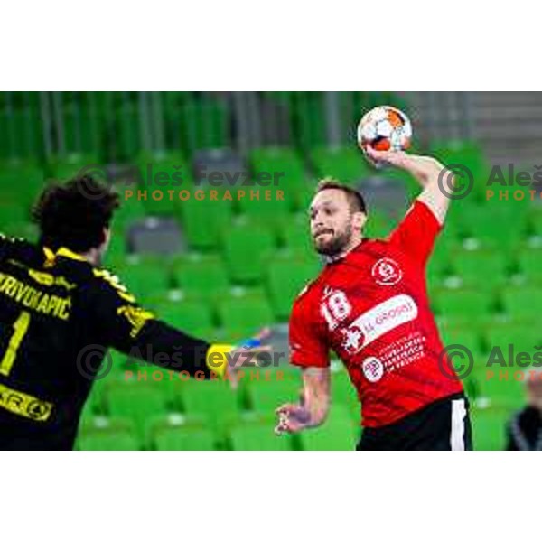 Gal Marguc of RD LL Grosist Slovan in action during EHF Men’s European League 2025/2026 handball match between RD LL Grosist Slovan (SLO) and Fraikin BM. Granollers (ESP) in Stozice, Ljubljana, Slovenia on November 11, 2025. Photo: Filip Barbalic