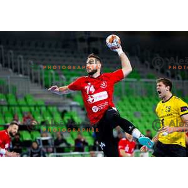 Bruno Vili Zobec of RD LL Grosist Slovan in action during EHF Men’s European League 2025/2026 handball match between RD LL Grosist Slovan (SLO) and Fraikin BM. Granollers (ESP) in Stozice, Ljubljana, Slovenia on November 11, 2025. Photo: Filip Barbalic