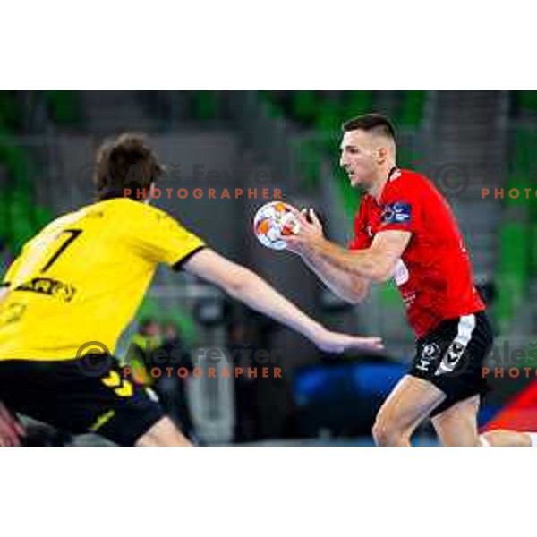 Leon Ljevar of RD LL Grosist Slovan in action during EHF Men’s European League 2025/2026 handball match between RD LL Grosist Slovan (SLO) and Fraikin BM. Granollers (ESP) in Stozice, Ljubljana, Slovenia on November 11, 2025. Photo: Filip Barbalic