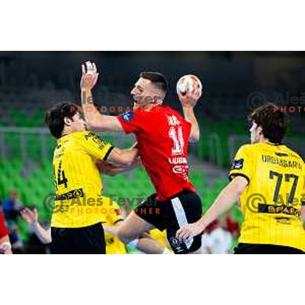 Leon Ljevar of RD LL Grosist Slovan in action during EHF Men’s European League 2025/2026 handball match between RD LL Grosist Slovan (SLO) and Fraikin BM. Granollers (ESP) in Stozice, Ljubljana, Slovenia on November 11, 2025. Photo: Filip Barbalic