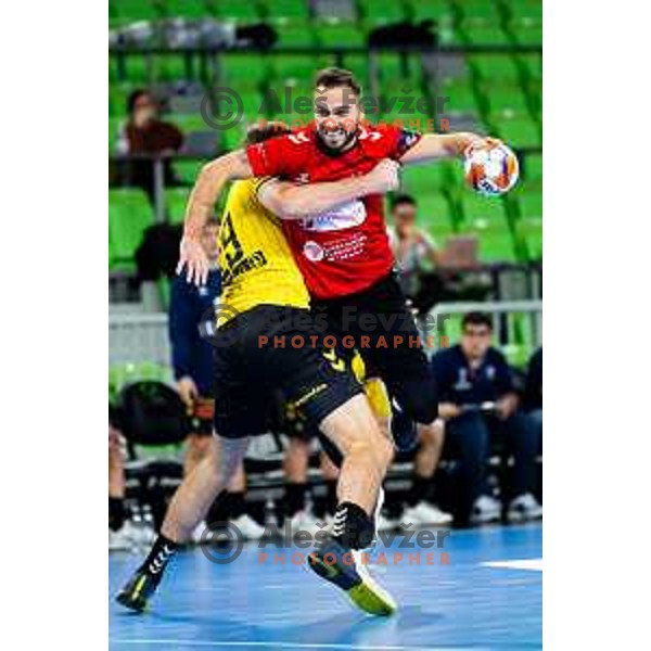 Bruno Vili Zobec of RD LL Grosist Slovan in action during EHF Men’s European League 2025/2026 handball match between RD LL Grosist Slovan (SLO) and Fraikin BM. Granollers (ESP) in Stozice, Ljubljana, Slovenia on November 11, 2025. Photo: Filip Barbalic