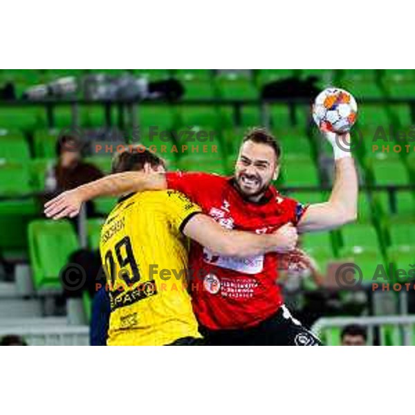 Bruno Vili Zobec of RD LL Grosist Slovan in action during EHF Men’s European League 2025/2026 handball match between RD LL Grosist Slovan (SLO) and Fraikin BM. Granollers (ESP) in Stozice, Ljubljana, Slovenia on November 11, 2025. Photo: Filip Barbalic