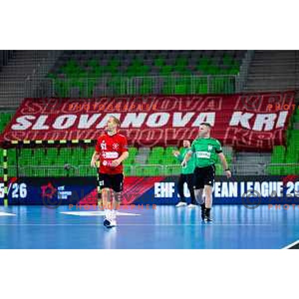 Stas Skube of RD LL Grosist Slovan in action during EHF Men’s European League 2025/2026 handball match between RD LL Grosist Slovan (SLO) and Fraikin BM. Granollers (ESP) in Stozice, Ljubljana, Slovenia on November 11, 2025. Photo: Filip Barbalic