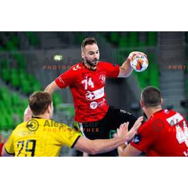 Bruno Vili Zobec of RD LL Grosist Slovan in action during EHF Men’s European League 2025/2026 handball match between RD LL Grosist Slovan (SLO) and Fraikin BM. Granollers (ESP) in Stozice, Ljubljana, Slovenia on November 11, 2025. Photo: Filip Barbalic