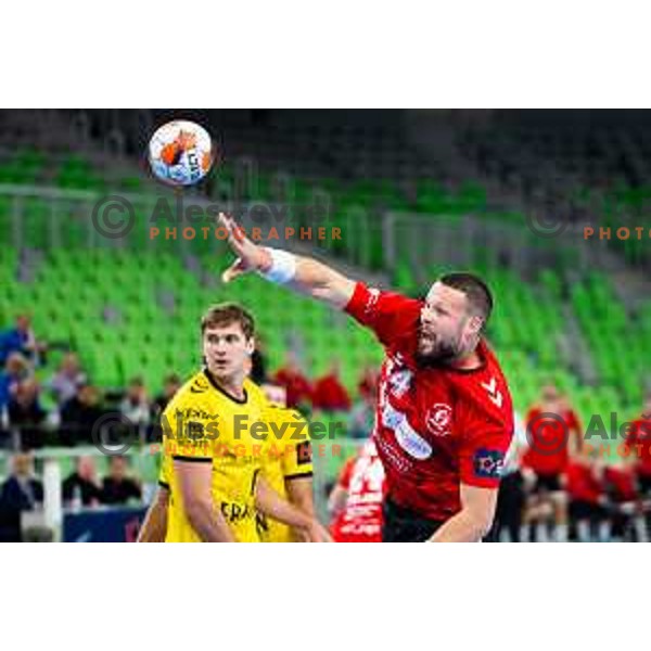 Ilija Brozovic of RD LL Grosist Slovan in action during EHF Men’s European League 2025/2026 handball match between RD LL Grosist Slovan (SLO) and Fraikin BM. Granollers (ESP) in Stozice, Ljubljana, Slovenia on November 11, 2025. Photo: Filip Barbalic