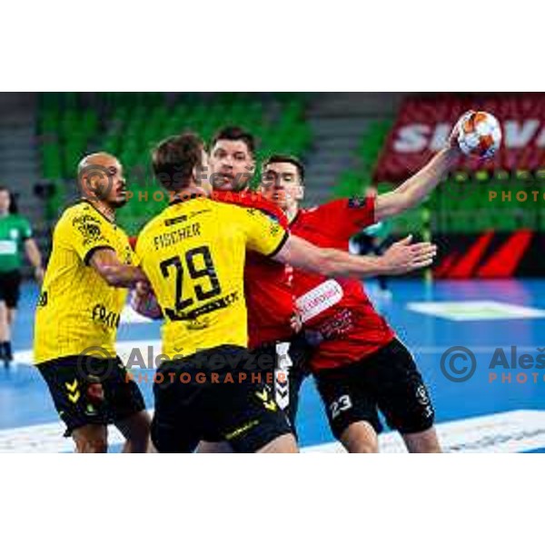 Tadej Kljun of RD LL Grosist Slovan in action during EHF Men’s European League 2025/2026 handball match between RD LL Grosist Slovan (SLO) and Fraikin BM. Granollers (ESP) in Stozice, Ljubljana, Slovenia on November 11, 2025. Photo: Filip Barbalic