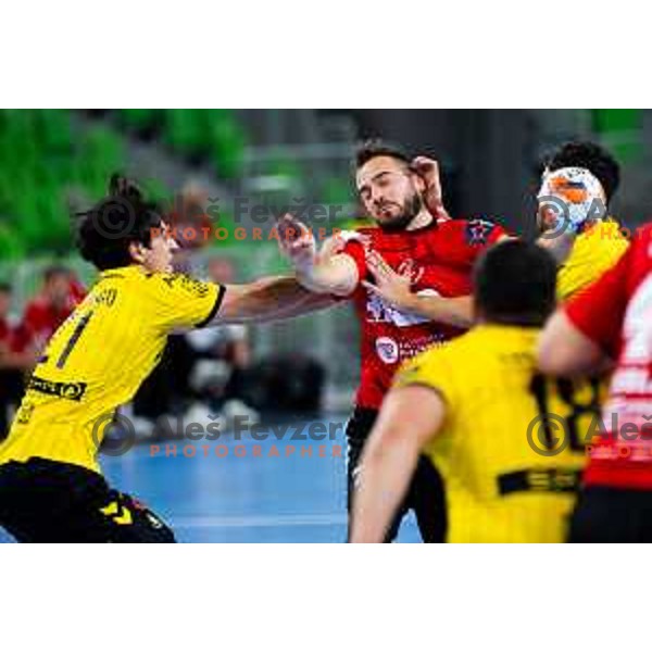 Bruno Vili Zobec of RD LL Grosist Slovan in action during EHF Men’s European League 2025/2026 handball match between RD LL Grosist Slovan (SLO) and Fraikin BM. Granollers (ESP) in Stozice, Ljubljana, Slovenia on November 11, 2025. Photo: Filip Barbalic