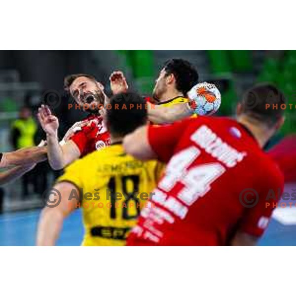 Bruno Vili Zobec of RD LL Grosist Slovan in action during EHF Men’s European League 2025/2026 handball match between RD LL Grosist Slovan (SLO) and Fraikin BM. Granollers (ESP) in Stozice, Ljubljana, Slovenia on November 11, 2025. Photo: Filip Barbalic