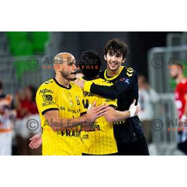 Luka Krivokapic of Fraikin BM. Granollers celebrates win in EHF Men’s European League 2025/2026 handball match between RD LL Grosist Slovan (SLO) and Fraikin BM. Granollers (ESP) in Stozice, Ljubljana, Slovenia on November 11, 2025. Photo: Filip Barbalic