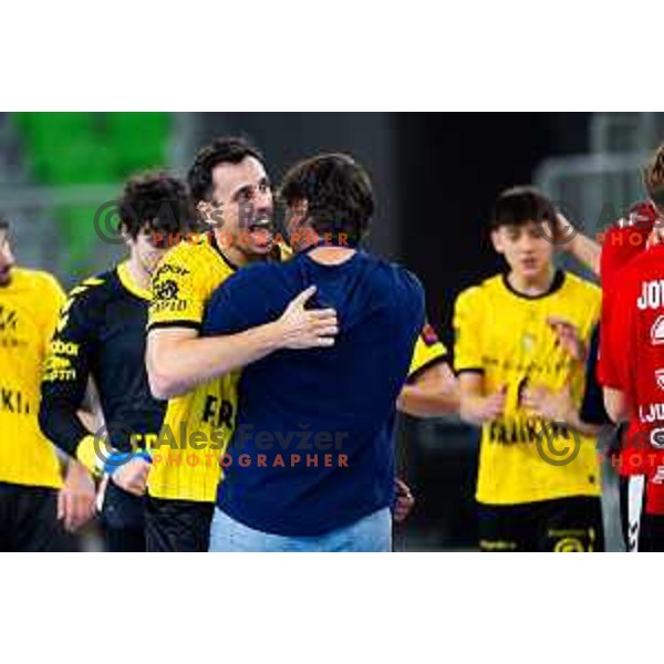 Adrian Figueras Trejo of Fraikin BM. Granollers celebrates win in EHF Men’s European League 2025/2026 handball match between RD LL Grosist Slovan (SLO) and Fraikin BM. Granollers (ESP) in Stozice, Ljubljana, Slovenia on November 11, 2025. Photo: Filip Barbalic
