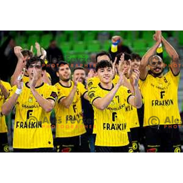 Jaume Espigule Gonzalez of Fraikin BM. Granollers celebrates win in EHF Men’s European League 2025/2026 handball match between RD LL Grosist Slovan (SLO) and Fraikin BM. Granollers (ESP) in Stozice, Ljubljana, Slovenia on November 11, 2025. Photo: Filip Barbalic