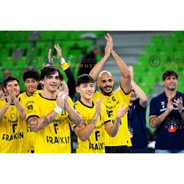 Tarcisio Freitas Oliveira of Fraikin BM. Granollers celebrates win in EHF Men’s European League 2025/2026 handball match between RD LL Grosist Slovan (SLO) and Fraikin BM. Granollers (ESP) in Stozice, Ljubljana, Slovenia on November 11, 2025. Photo: Filip Barbalic