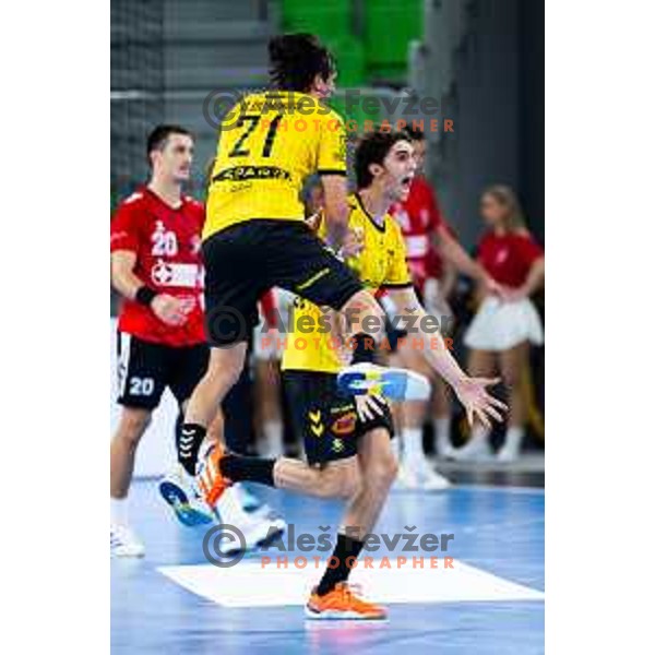 Pablo Urdangarin de Borbon of Fraikin BM. Granollers celebrates win in EHF Men’s European League 2025/2026 handball match between RD LL Grosist Slovan (SLO) and Fraikin BM. Granollers (ESP) in Stozice, Ljubljana, Slovenia on November 11, 2025. Photo: Filip Barbalic