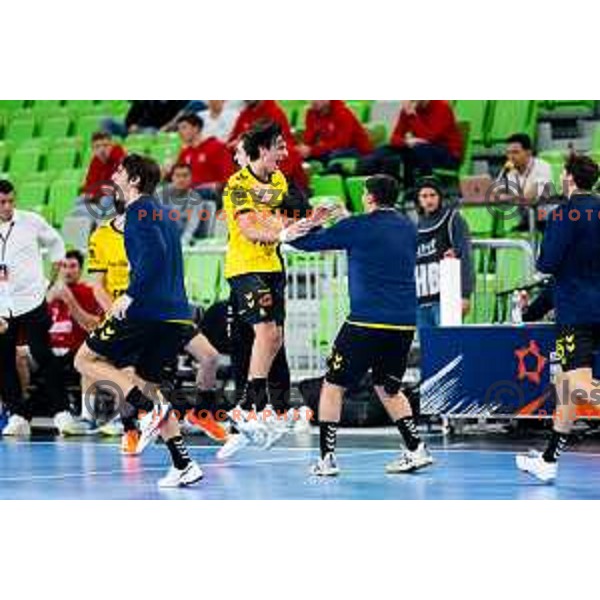 Gerard Domingo Calzada of Fraikin BM. Granollers celebrates win in EHF Men’s European League 2025/2026 handball match between RD LL Grosist Slovan (SLO) and Fraikin BM. Granollers (ESP) in Stozice, Ljubljana, Slovenia on November 11, 2025. Photo: Filip Barbalic