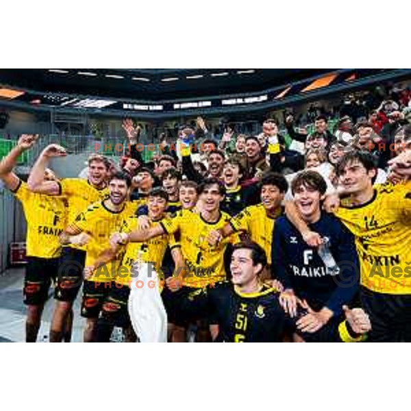 Players of Fraikin BM. Granollers celebrate win in EHF Men’s European League 2025/2026 handball match between RD LL Grosist Slovan (SLO) and Fraikin BM. Granollers (ESP) in Stozice, Ljubljana, Slovenia on November 11, 2025. Photo: Filip Barbalic