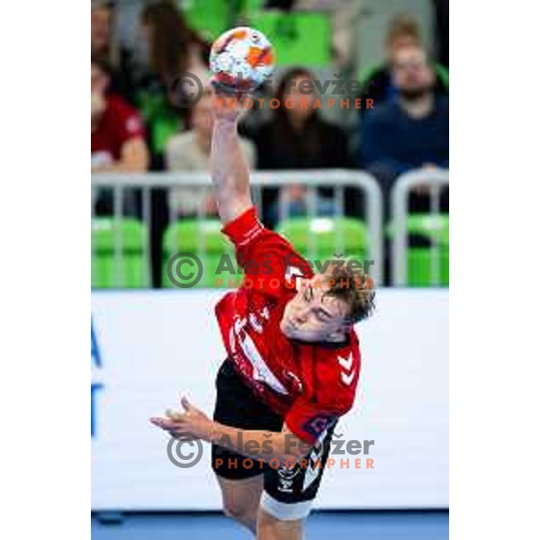 Stas Slatinek Jovicic of RD LL Grosist Slovan in action during EHF Men’s European League 2025/2026 handball match between RD LL Grosist Slovan (SLO) and Fraikin BM. Granollers (ESP) in Stozice, Ljubljana, Slovenia on November 11, 2025. Photo: Filip Barbalic