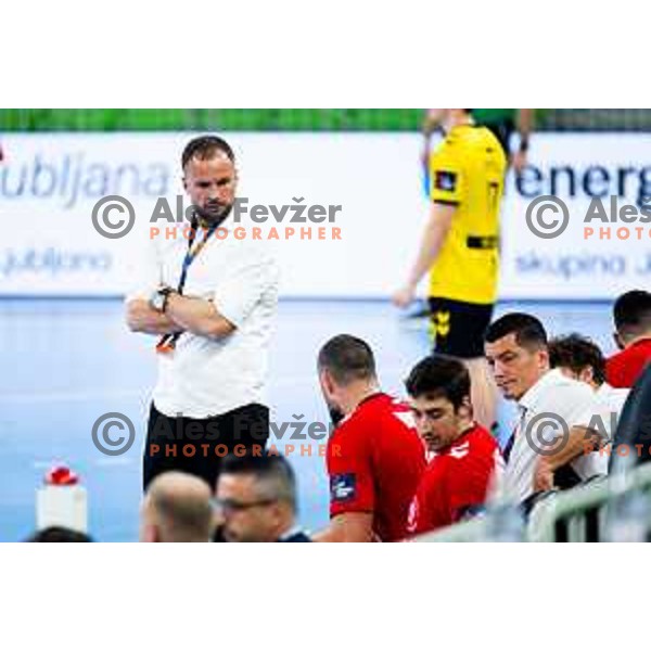 Head coach of RD LL Grosist Slovan, Uros Zorman in action during EHF Men’s European League 2025/2026 handball match between RD LL Grosist Slovan (SLO) and Fraikin BM. Granollers (ESP) in Stozice, Ljubljana, Slovenia on November 11, 2025. Photo: Filip Barbalic