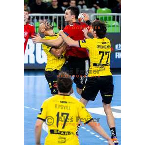 Tarik Mlivic of RD LL Grosist Slovan in action during EHF Men’s European League 2025/2026 handball match between RD LL Grosist Slovan (SLO) and Fraikin BM. Granollers (ESP) in Stozice, Ljubljana, Slovenia on November 11, 2025. Photo: Filip Barbalic
