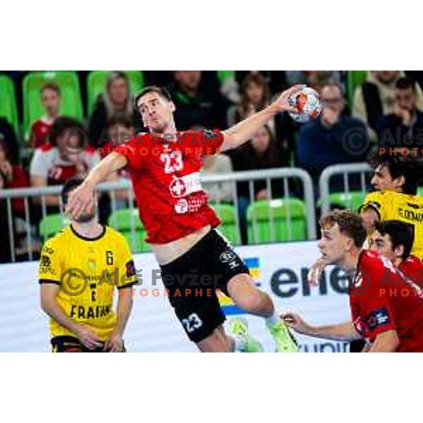 Tadej Kljun of RD LL Grosist Slovan in action during EHF Men’s European League 2025/2026 handball match between RD LL Grosist Slovan (SLO) and Fraikin BM. Granollers (ESP) in Stozice, Ljubljana, Slovenia on November 11, 2025. Photo: Filip Barbalic