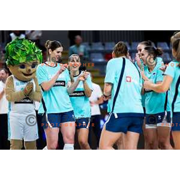 Teja Oblak of Slovenia during national anthem prior to the FIBA Women\'s EuroBasket Qualifiers basketball match between Slovenia and Latvia in Kodeljevo Hall, Ljubljana, Slovenia on November 12, 2025. Photo: Filip Barbalic