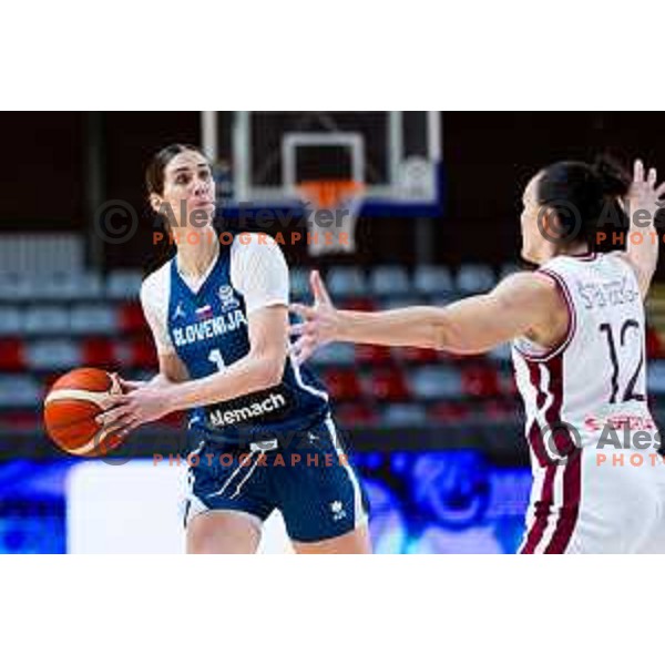 Eva Lisec of Slovenia in action during FIBA Women\'s EuroBasket Qualifiers basketball match between Slovenia and Latvia in Kodeljevo Hall, Ljubljana, Slovenia on November 12, 2025. Photo: Filip Barbalic