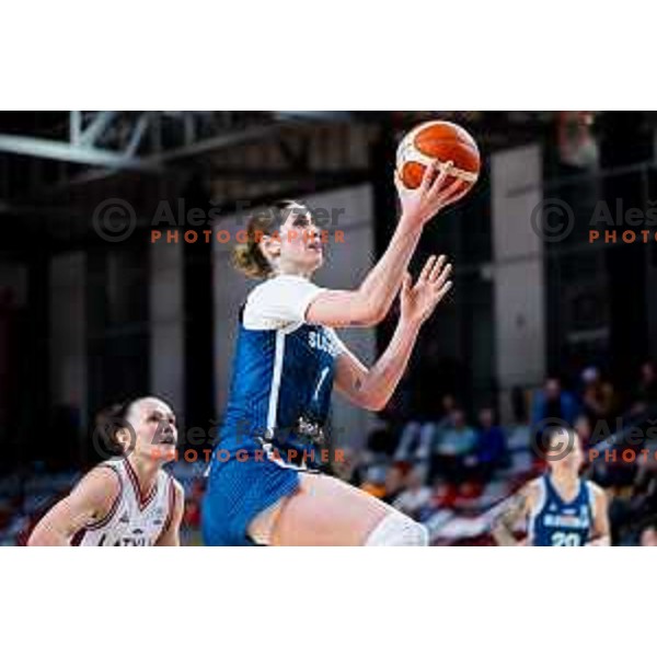 Eva Lisec of Slovenia in action during FIBA Women\'s EuroBasket Qualifiers basketball match between Slovenia and Latvia in Kodeljevo Hall, Ljubljana, Slovenia on November 12, 2025. Photo: Filip Barbalic